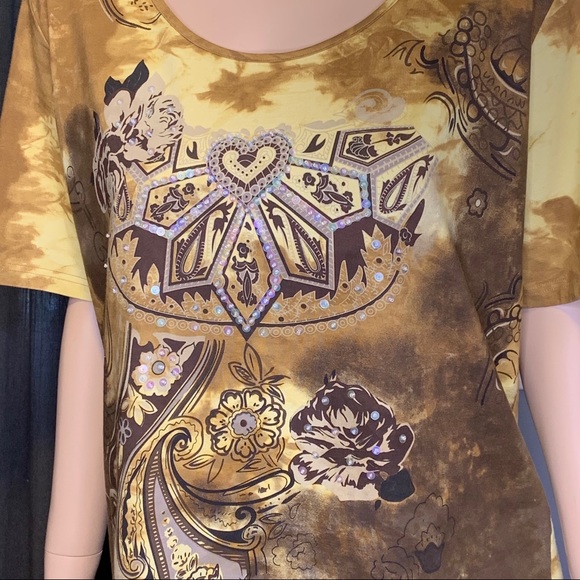 Olsen Sequined Tie Dye T-Shirt Size Large - Picture 4 of 7